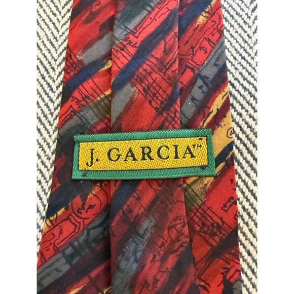 J. Garcia Mens Abstract Red & Gold Silk Tie - 57 Inches Long - Picture 2 of 4